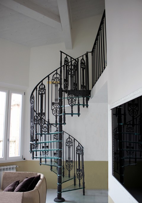 New cast iron and glass staircase. Gallery area