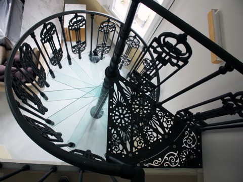 CAST IRON AND GLASS STAIRCASE 
